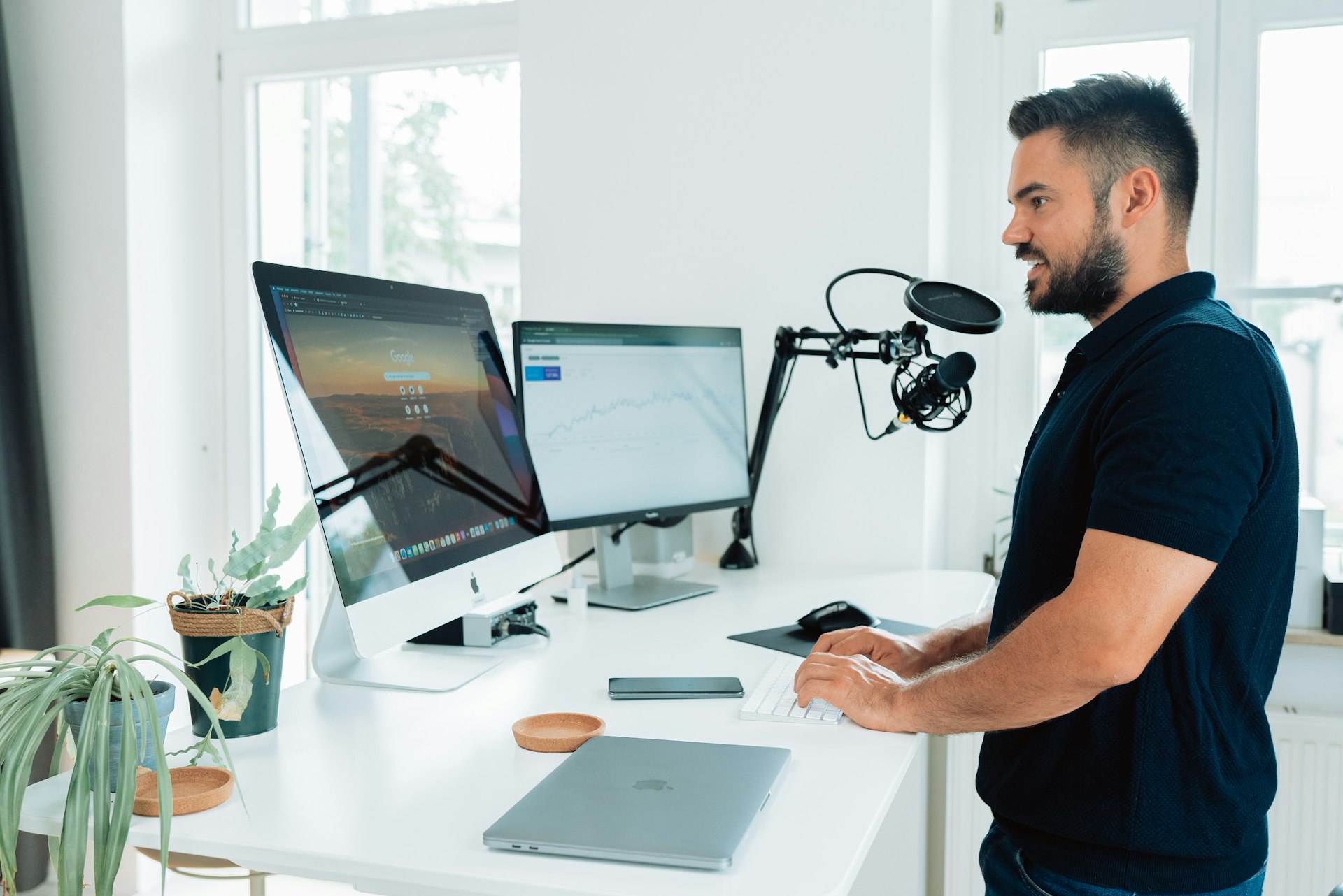 man in black t-shirt creating content